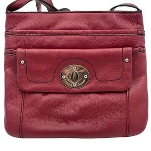 Etienne Aigner Maroon Red Leather Crossbody Bag Purse With Silver Toned Hardware